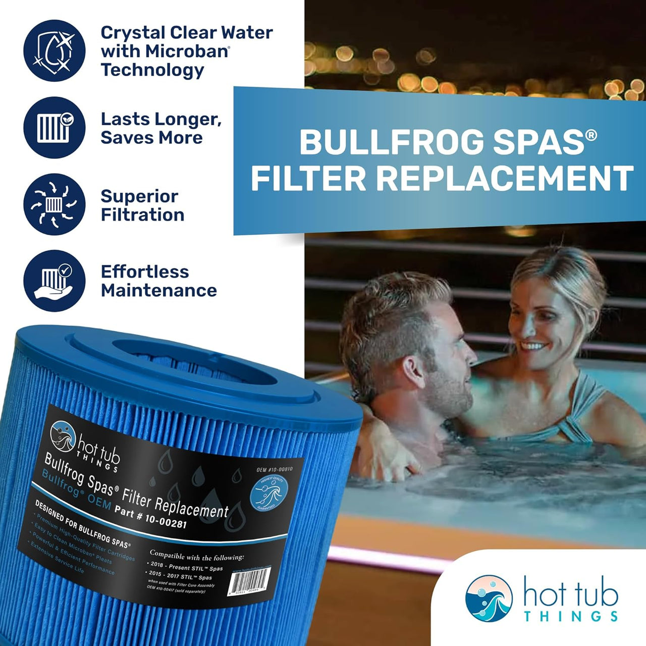 Hot Tub Things 281 Microban® Filter 2-pack (Compatible 10-00281, Wellspring 18 Coreless, Pleatco PBF17 PBF17-M)